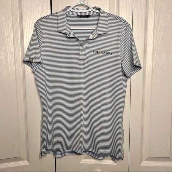Levelwear Tops - LevelWear The Players Golf‎ Polo Shirt Women’s Striped Blue White L Short Sleeve